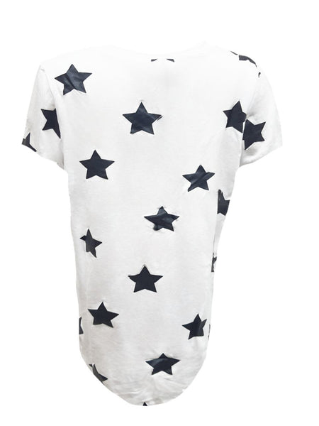 TEREZ Girl's White Stars Foil Bow T-Shirt #12147773 NWT
