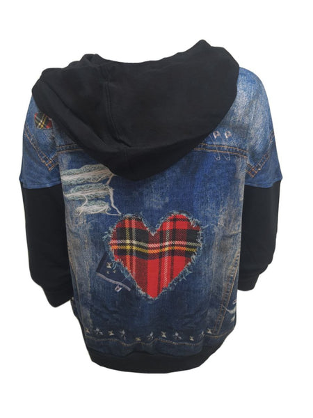 TEREZ Girl's Multicolored Plaid Hearts Hoodie #366017742 Medium NWT