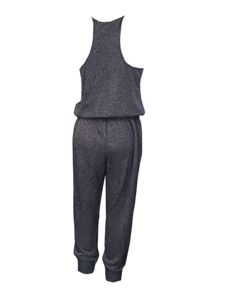 TEREZ Women's Blue Lurex Half Zip Jumpsuit #24198225 Large NWT