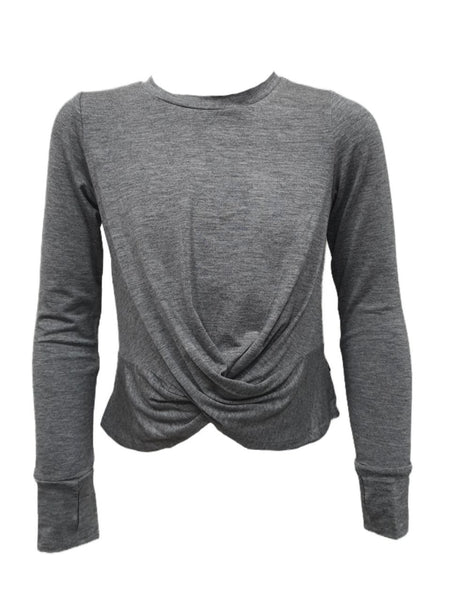 TEREZ Girl's Grey Stretchy Round Neck Long Sleeve Shirt #14348026 NWT