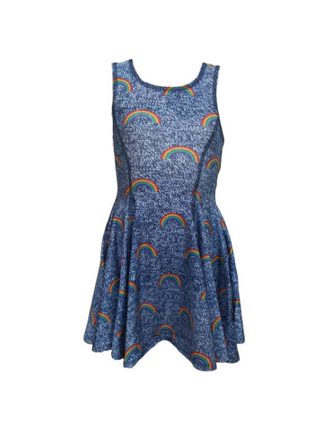 TREZ Girl's Blue Raining Rainbows Dress #60018059 NWT