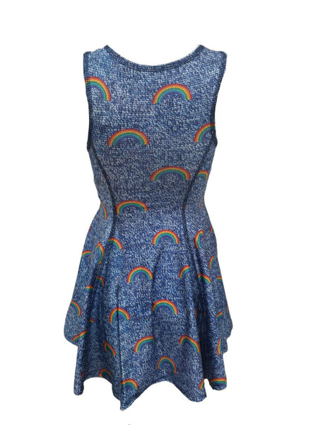 TREZ Girl's Blue Raining Rainbows Dress #60018059 NWT