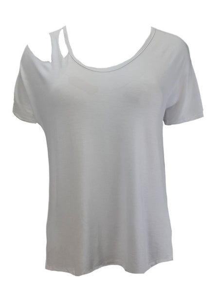 TEREZ Women's White Slash Shoulder T-Shirt #2302547 NWT