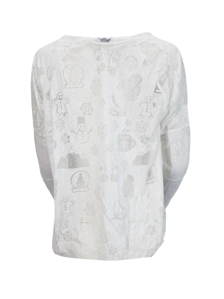 TEREZ Women's White Winter Burnout Long Sleeve Shirt #22157839 NWT