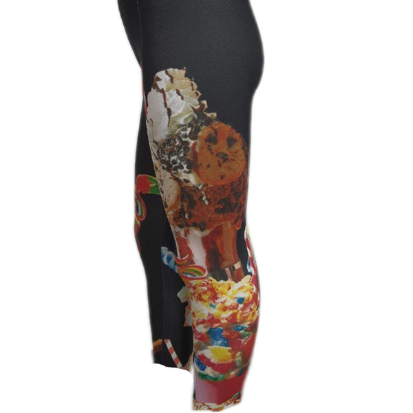 TEREZ Girl's Black Ice Cream Leggings #4038826 Large NWOT
