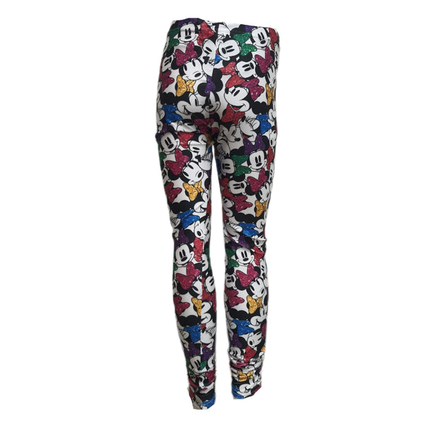 TEREZ Girl's White Minnie Rainbow Bows Leggings #401869314 Large NWT