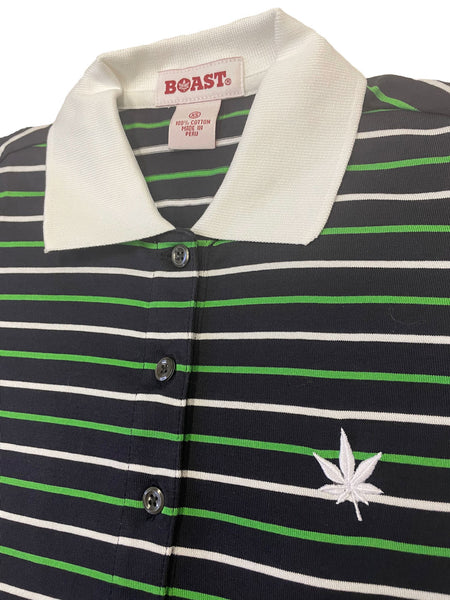 BOAST Women's Navy Stripe Jersey Polo Dress Sz XS $79 NEW