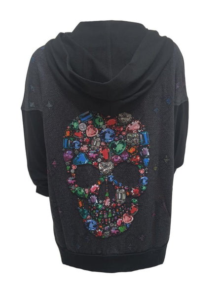 TEREZ Girl's Black Gemstone Skull Hoodie #312017980 Large NWT