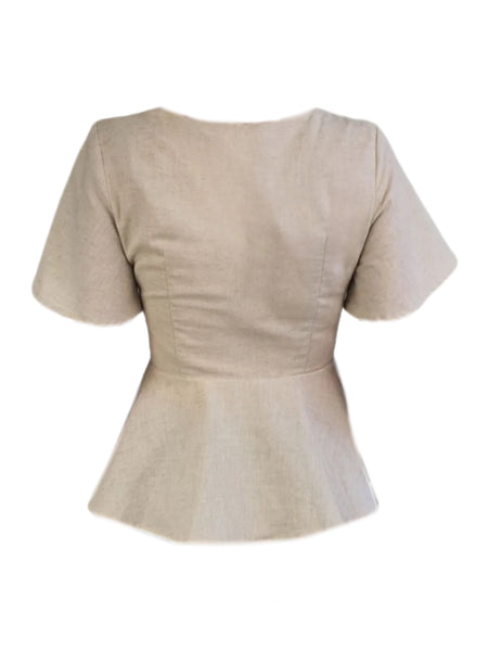 MADISON THE LABEL Women's Beige Peplum Short Sleeve Cotton Top #0103 X-Small NWT