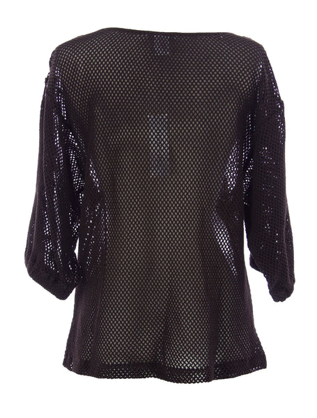 Joan Vass Women's 3/4 Sleeve Mesh Pullover Earth Brown