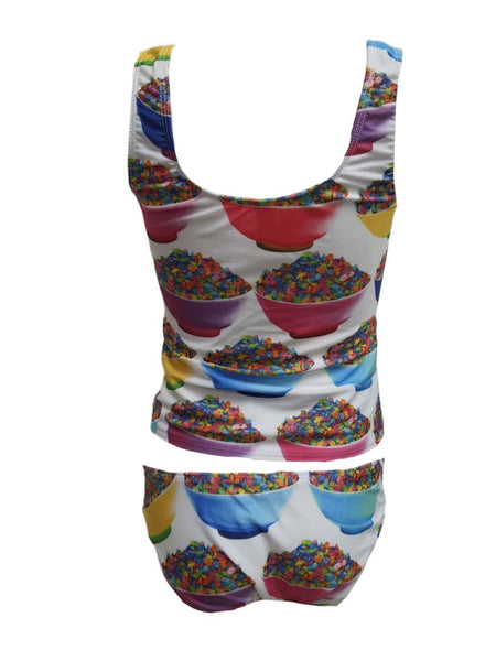 TEREZ Girl's White Rainbow Breakfast Two Piece Bikini #16406960 12 NWT