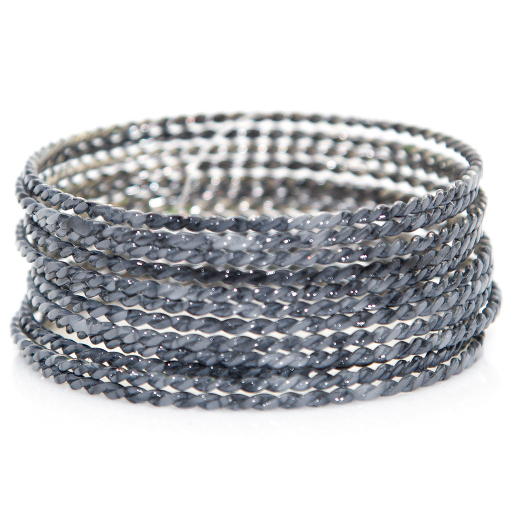 Chamak by Priya Kakkar Women's Thin Twisted 12 Piece Bangle Set Gunmetal