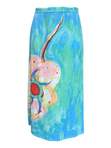 MARINA RINALDI Women's Blue Collier Floral Maxi Skirt $1185 NWT