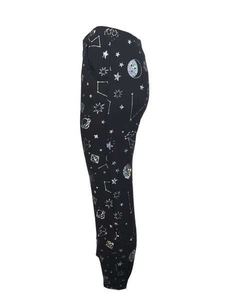 TEREZ Women's Black Hologram Galaxy Foil Pants #12698351 Large NWT