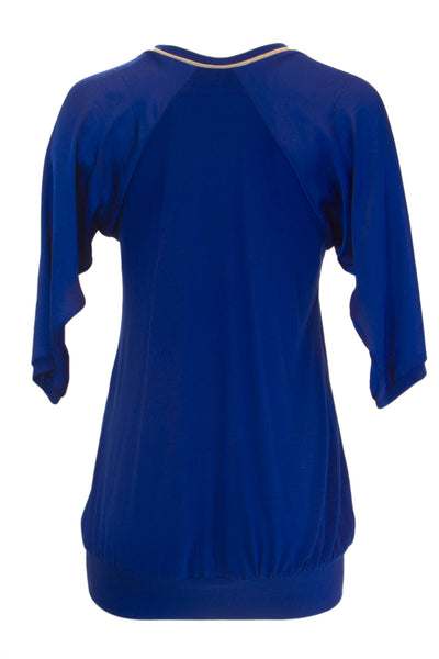 Atina Cristina Womens Sapphire 3/4 Raglan Sleeve V-Neck Contrast Top XS $117 NWT