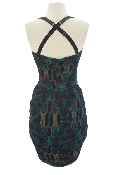 DOLCE VITA Women's Doreen Teal Leather Strap Ruched Bodycon Dress $209 NEW