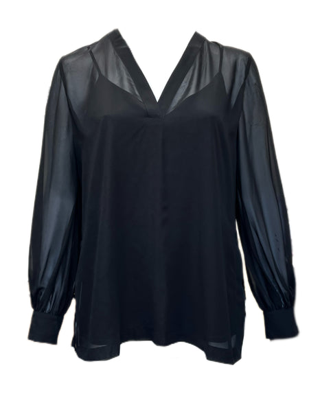 Marina Rinaldi Women's Black Fiabesco Long Sleeve Sheer Shirt Size 14W/23 NWT