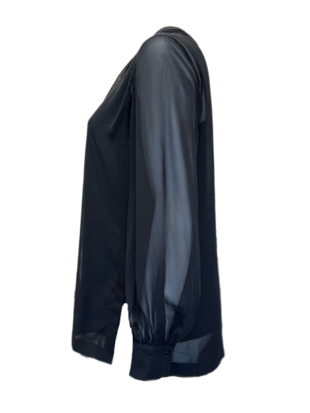 Marina Rinaldi Women's Black Fiabesco Long Sleeve Sheer Shirt Size 14W/23 NWT