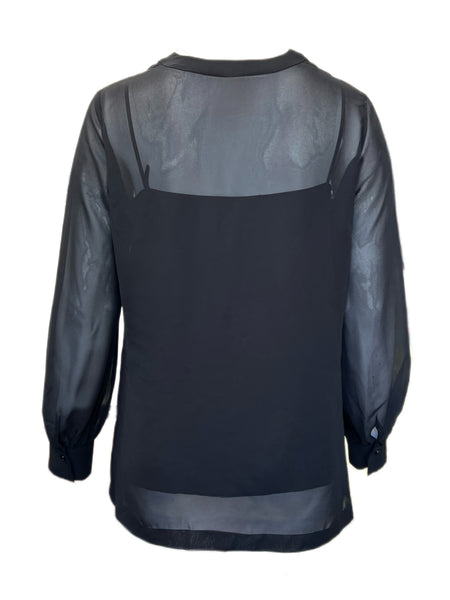 Marina Rinaldi Women's Black Fiabesco Long Sleeve Sheer Shirt Size 14W/23 NWT
