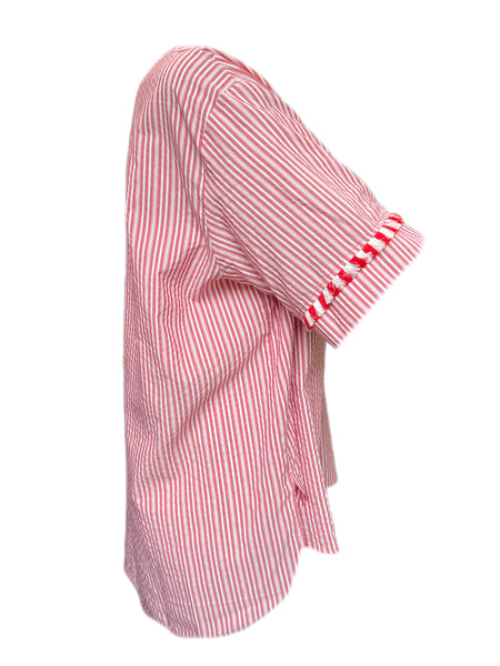 Marina Rinaldi Women's Pink Filologo Striped Blouse Size 22W/31 NWT