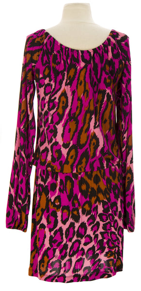 FLOWER BY FLORA KUNG Women's Multi Casey Blouson Leopard Dress $89 NEW