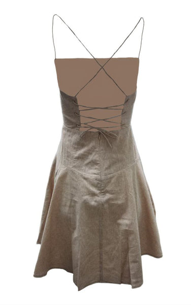 HoodLamb Women's Khaki Fitted Back Strap Hemp Mini Dress 420 NWT
