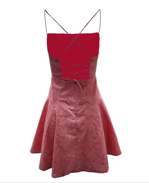 HoodLamb Women's Red Fitted Back Strap Hemp Mini Dress 420 NWT