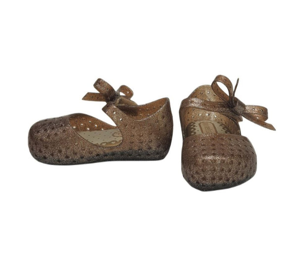 MELISSA Baby Girl's Light Brown Glitter Mini Furadinha Flats #32196 NWT