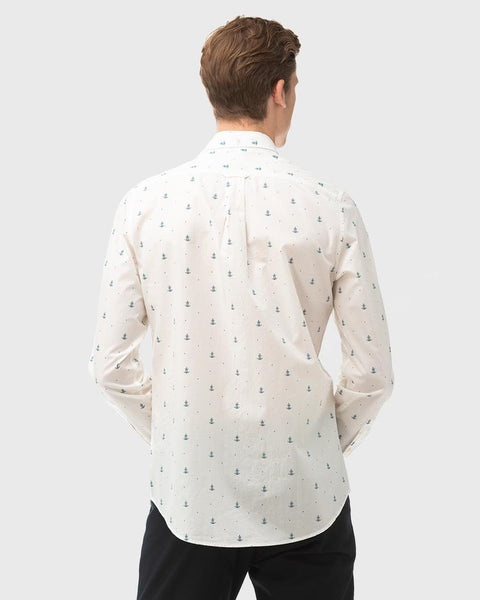 GANT White Anchor Print Button Down Shirt 3019830 Size M NWT