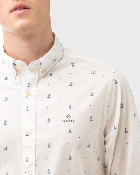 GANT White Anchor Print Button Down Shirt 3019830 Size M NWT