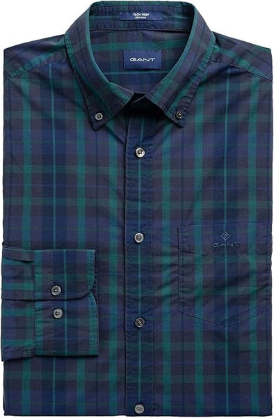 GANT Atlantic Deep Tech Prep Broadlcoth Plaid Shirt 3020330 Size M NWT