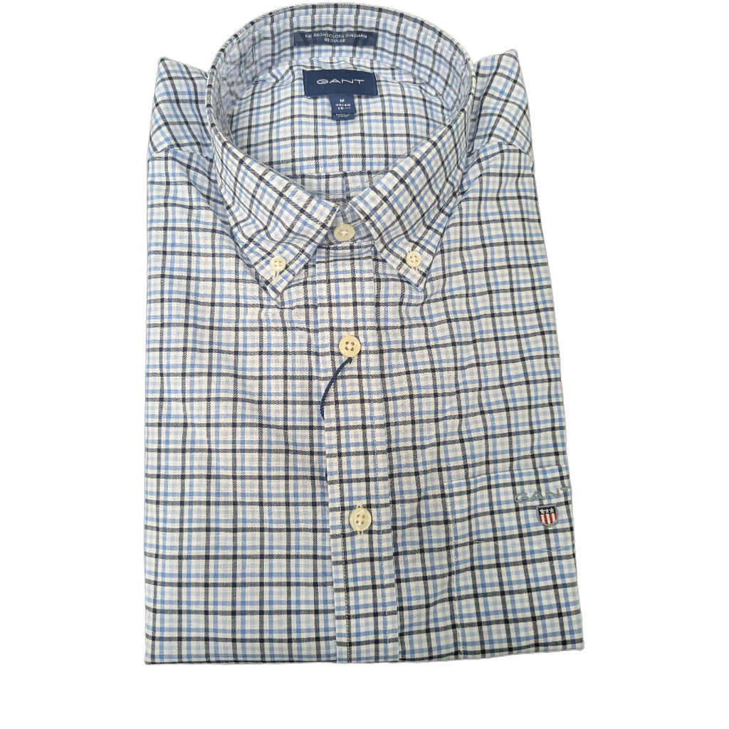 GANT Mid Blue Broadcloth 3 Color Gingham Shirt 3056600 Size M NWT