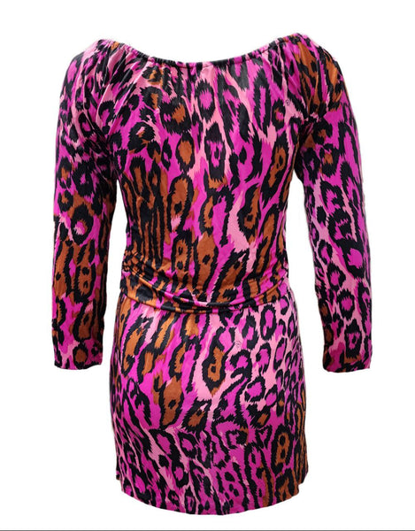 FLOWER BY FLORA KUNG Women's Multi Casey Blouson Leopard Dress $89 NEW