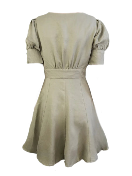 MADISON THE LABEL Women's Green A-Line Linen Puff Sleeve Dress #0213 X-Small NWT