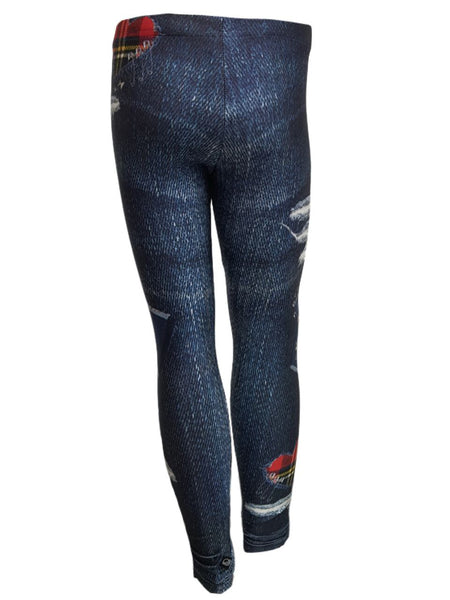 TEREZ Girl's Blue Plaid Hearts Leggings #4011210 NWT