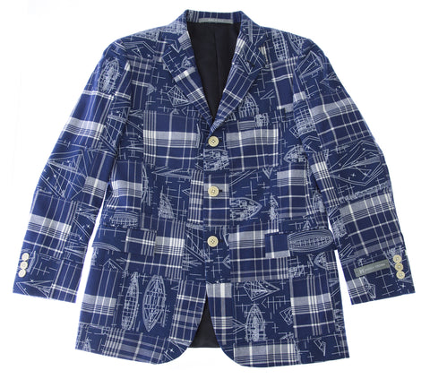 HICKEY FREEMAN Boy's Blue Design Printed 3-Button Blazer Y81502005 $350 NEW
