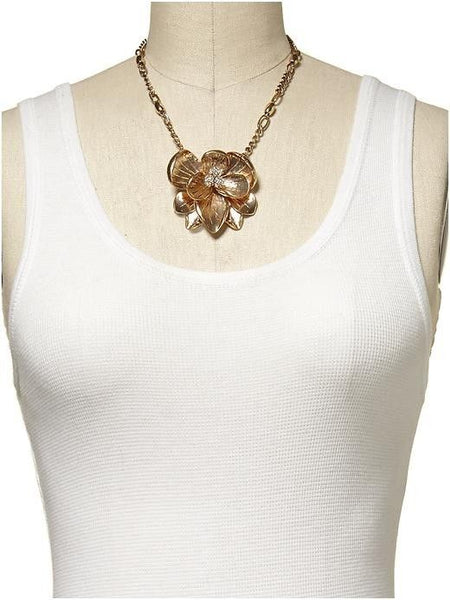 HIVE & HONEY Gold-Tone Organic Flower w/ Pave Pendant Necklace NWT