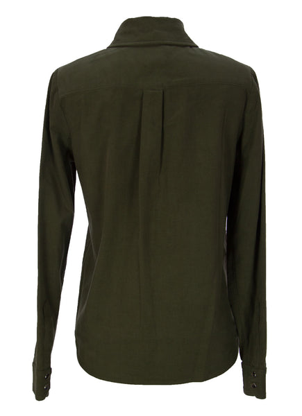 Haute Hoodie by Haute Hippie Women's Ribbed Button-Up Blouse Military