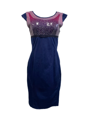 HYBRIS Women's Royal Blue Multi Empire Waist Sheath Dress IT Sz IV NWT $258