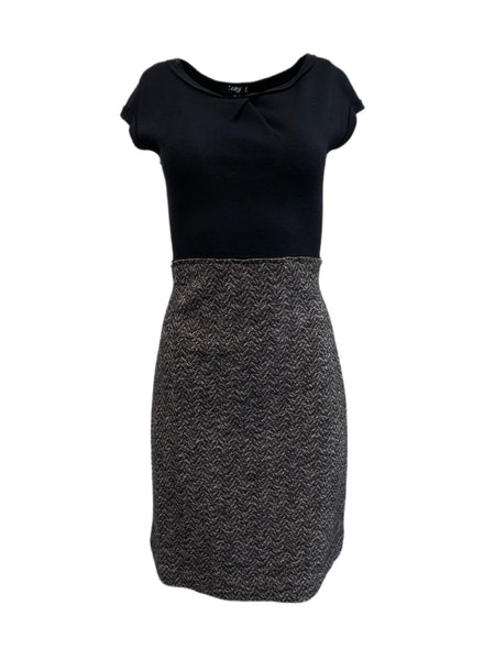 ARJ Women's Black/Brown Wool Dress w/ Waistband 507 IT Sz 42 $293 NEW