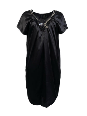 BETTY BLUE Women's Black Detailed Panther Trim Shift Dress IT Sz 46 NWT $464