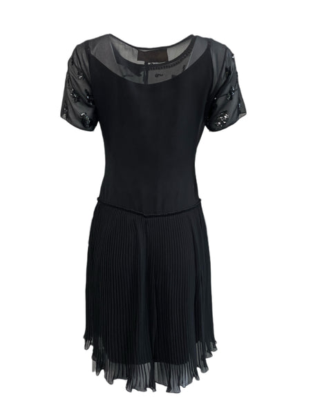 BETTY BLUE Women's Black Short Sleeve Pleated Sequin Dress NWT $490