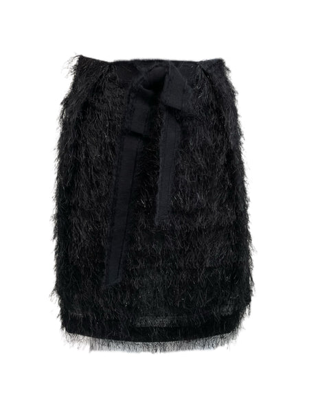 PAOLA FRANI Women's Gonna Black Fringe Effect About the Knee Skirt US Sz 6 NWT $239