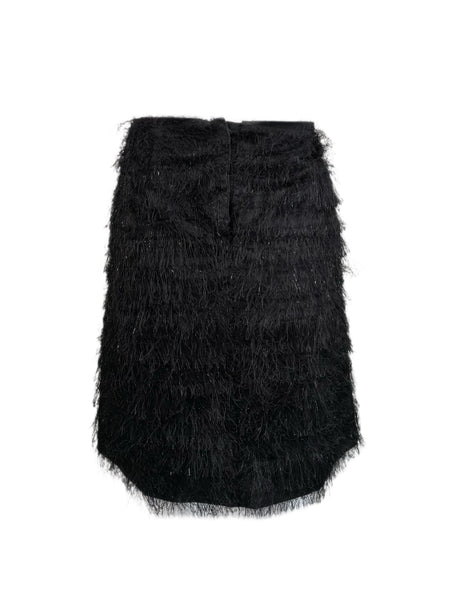PAOLA FRANI Women's Gonna Black Fringe Effect About the Knee Skirt US Sz 8 NWT $239