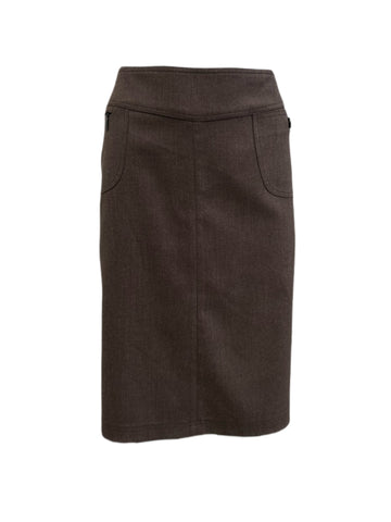 EXTESA Women's Brown Front Zipper Pocket Knee Length Skirt IT Sz 50 NWT $129