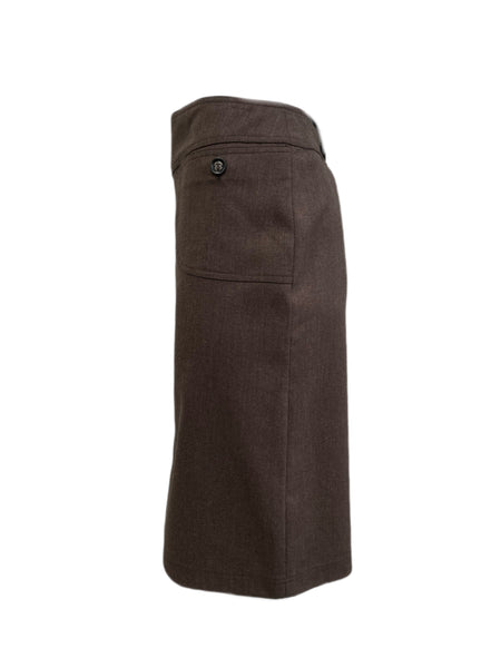 EXTESA Women's Brown Front Zipper Pocket Knee Length Skirt IT Sz 50 NWT $129