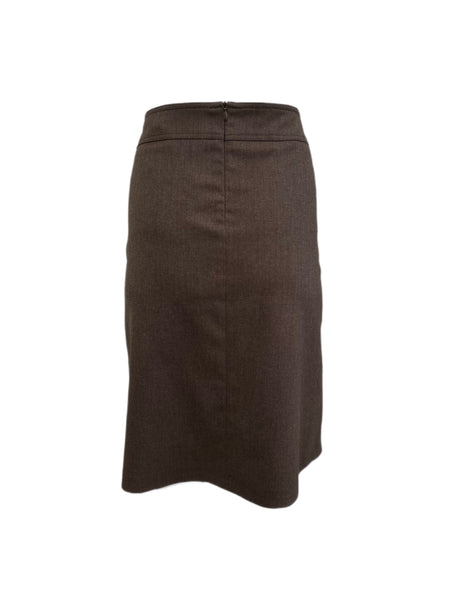 EXTESA Women's Brown Front Zipper Pocket Knee Length Skirt IT Sz 50 NWT $129