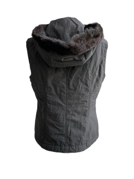CARACTERE ARIA Women's Charcoal Sleeveless Rabbit Fur Hood Vest Sz 6 NEW $235