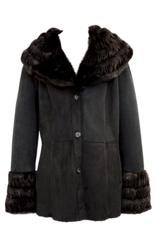 OLIVIERI Black Fur Lined Shearling Coat 6089SH US 14 IT 48 $3,334 NWT