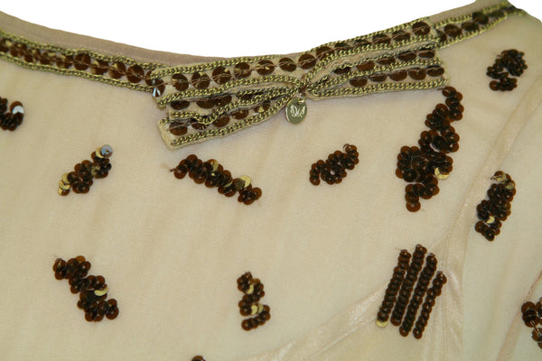 BETTY BLUE Women's Tan Short Sleeve Pleated Sequin Dress NWT $490